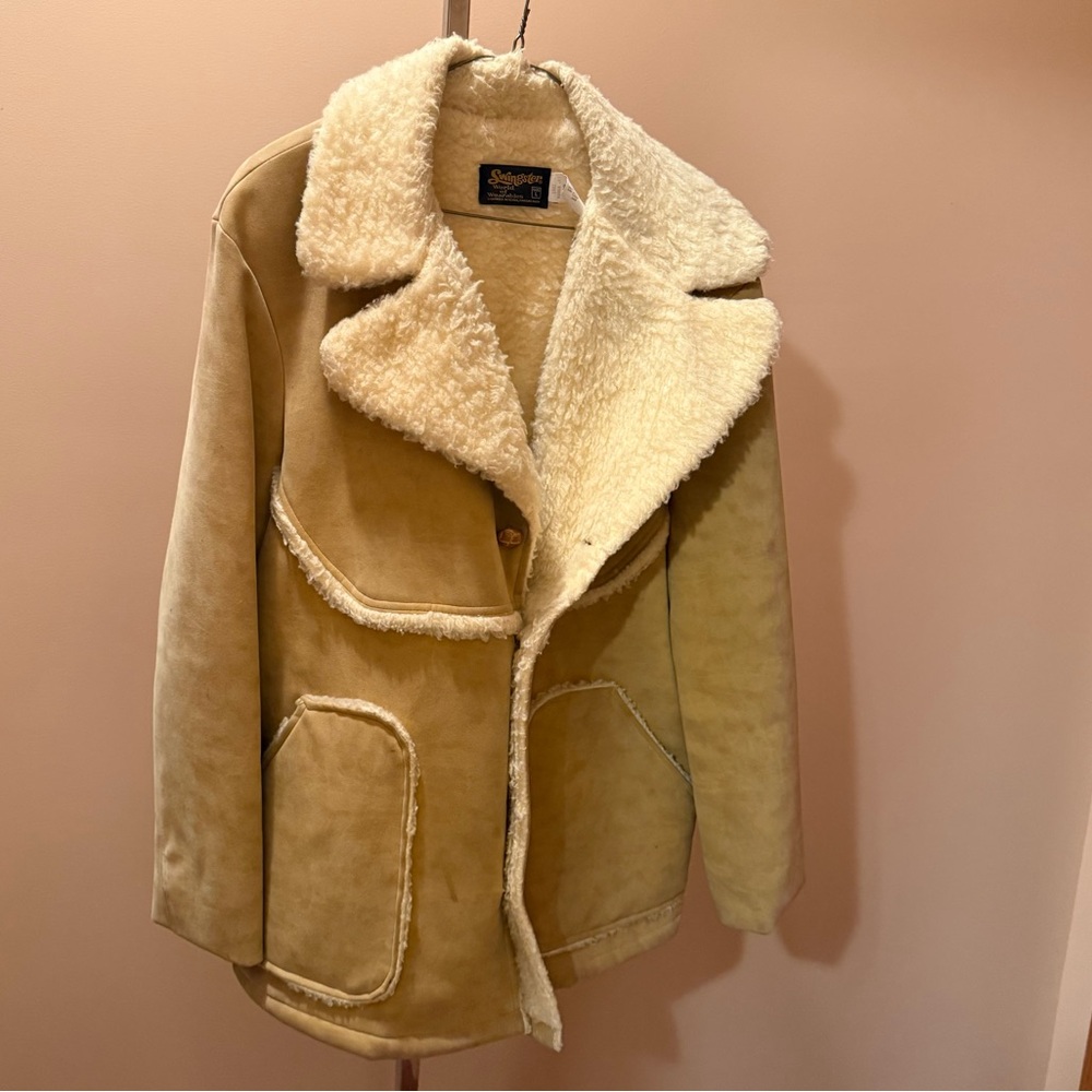 SWINGSTER VTG 70s Mens Vegan Suede Sherpa Lined Trimmed Marlboro Man Jacket L